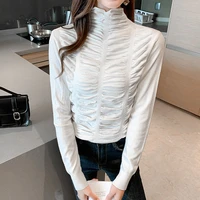 autumn winter pile collar turtleneck women sweater solid slim knitted pullover long sleeve pull femme black ruched jersey mujer