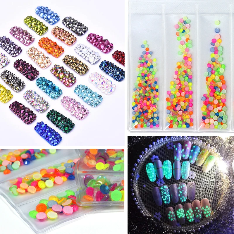 Микс Размер флуоресцентные светящиеся стразы s Серебристые Стразы без горячей