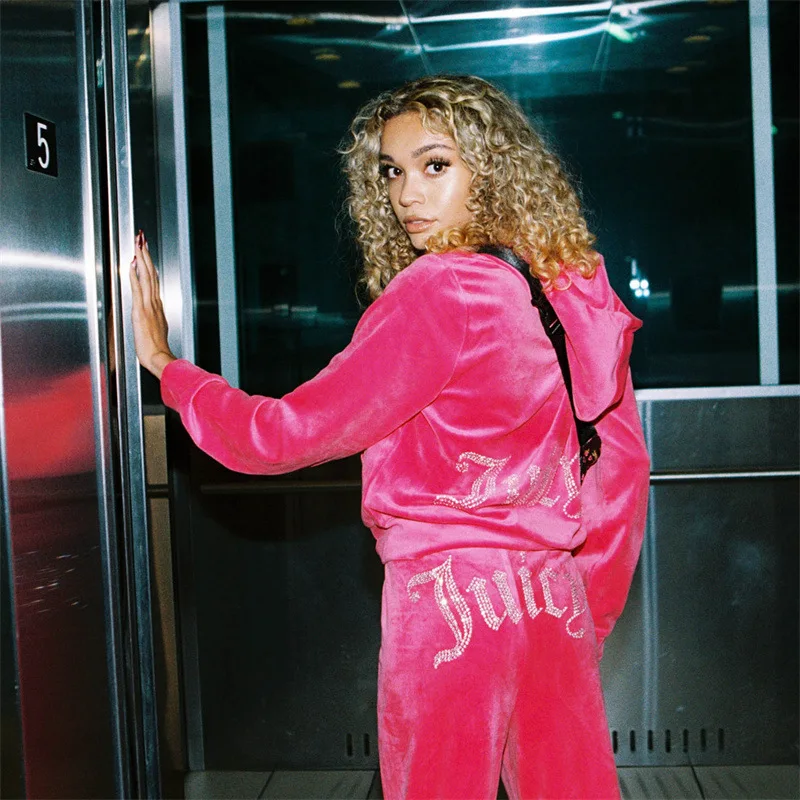 

2022 Juicy Tracksuit Women Velvet Sweatpant And Hoodie Suit Sets Fall Winter Women's Sweatshirt Gym Leggings Aesthetic Clothing