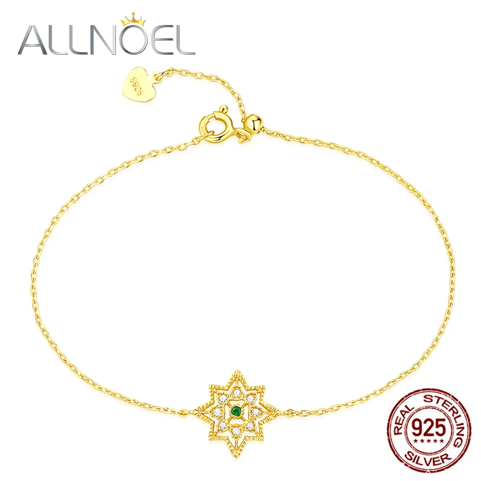 ALLNOEL 925 пробы Серебряный настоящий натуральный изумруд браслет для женщин драгоценный камень ювелирные изделия Снежинка зеленый камень свадебные браслеты
