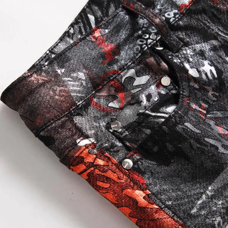 

High Street Mens Jeans Night Club Fashion Trend Gradient Color Designer Printed Jeans Men Skiny Pants Slim Fit Hip Hop Jeans