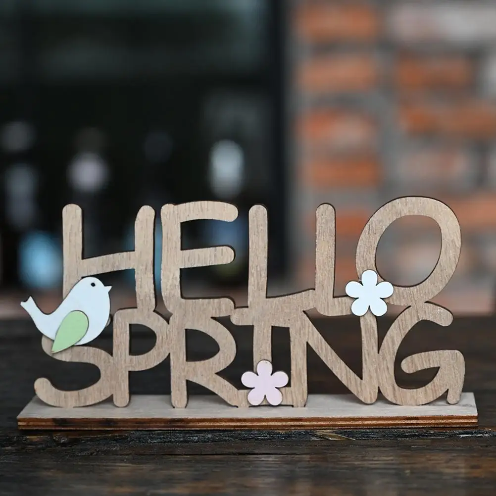 

2pcs 18.5*9cm Wooden Letter Decoration Hello Spring And Easter Desktop Ornament Party Festival Home Decor For Living Room Table