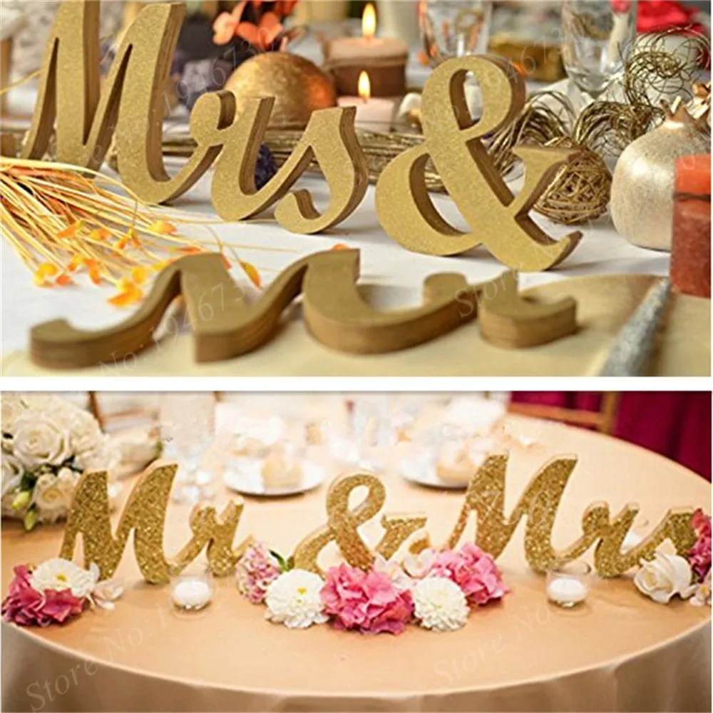 

Wedding Reception Sign White Gold Black Wooden Letters Mr & Mrs Table Centerpiece Wedding Party Decoration Anniversary Present