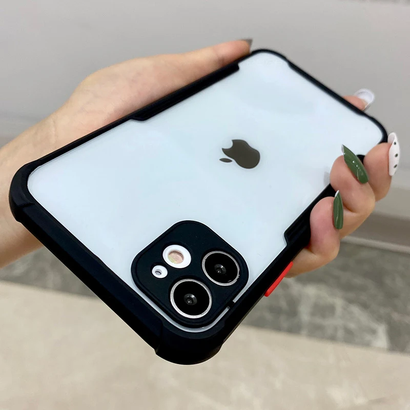 Luxury Airbag Shockproof Clear Case For iPhone 13 12 11 Pro Max Mini iPhone X XS XR 7 8 Plus SE 2020 Transparent Silicone Cover
