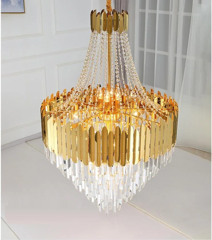 

New American crystal chandelier gold luxury villa living room decoration chandelier