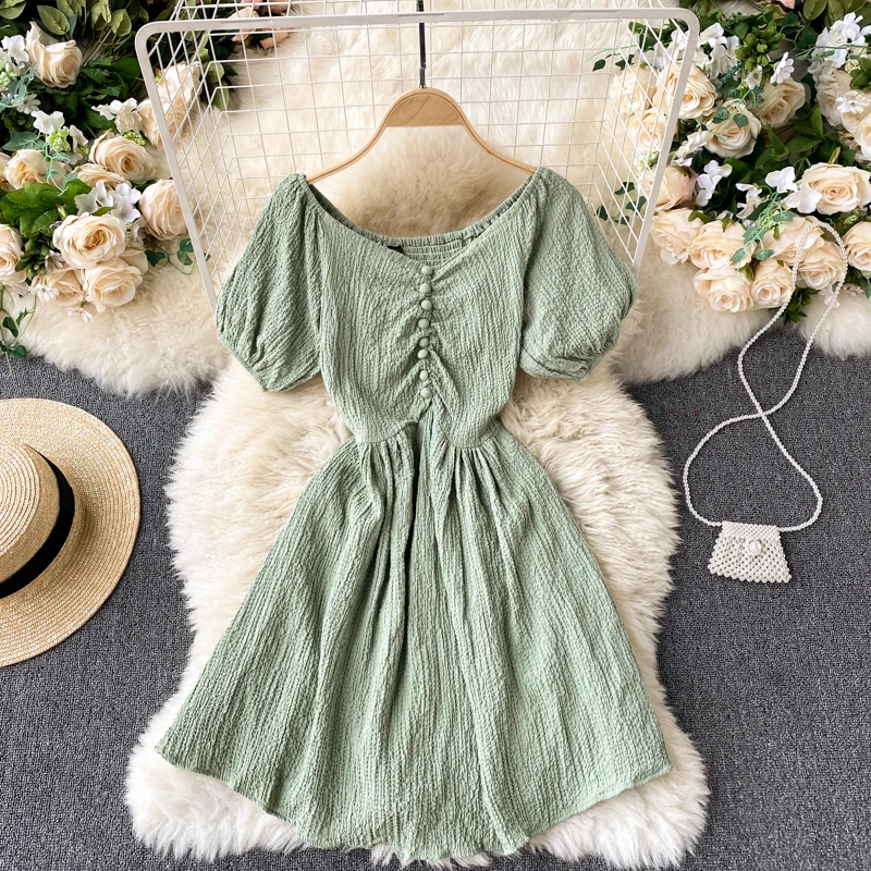 Платье женское короткое с пышными рукавами весна-лето 2021 | Женская одежда