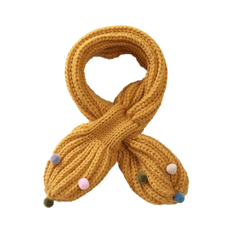 

Candy color ball knitted children's wool scarf autumn winter versatile baby warm cross neck hair band face scarf