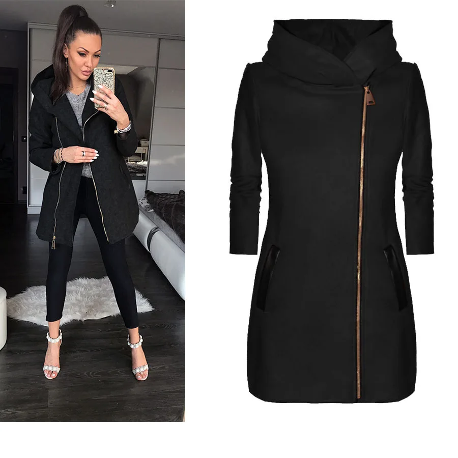 

Women's Soild Color Hooded With Velvet Side Zipper Style In Autumn And Winter Sweatshirt Casual Hoodie Ladies Tops