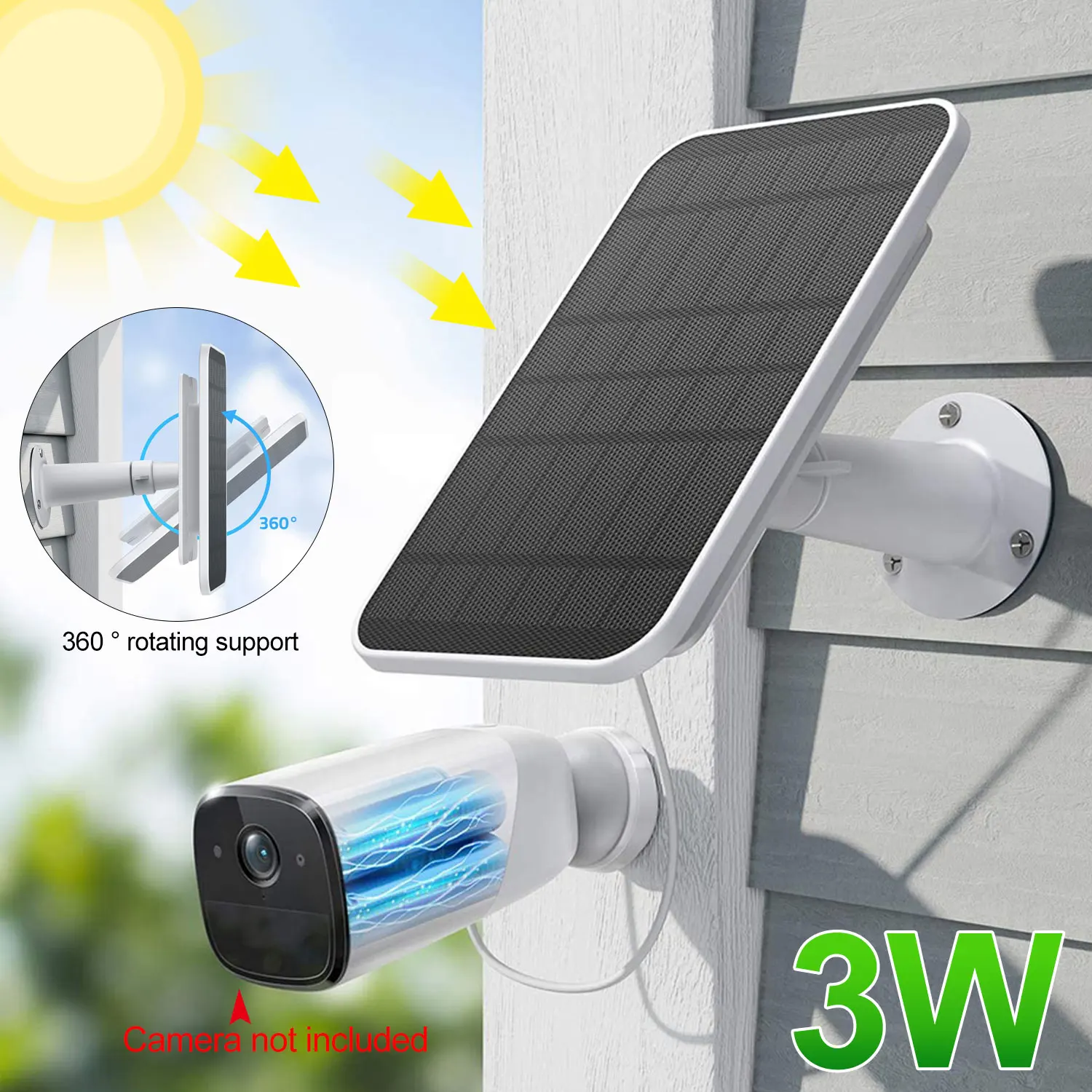 

Solar Panel for Security Camera 3m/9.8ft Charging Cable with Micro USB Output for CCTV IP Camera Security Cam Outdoors Monitor