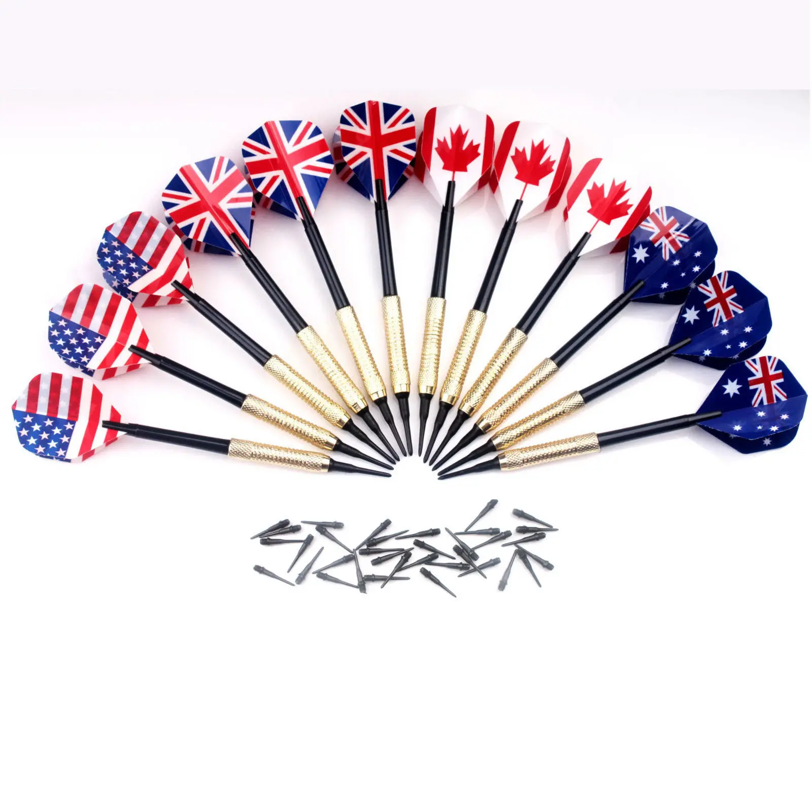 

12PCS of Soft Tip Darts With National Flag Flights For Electronic Dartboard With 36 Extra Tips