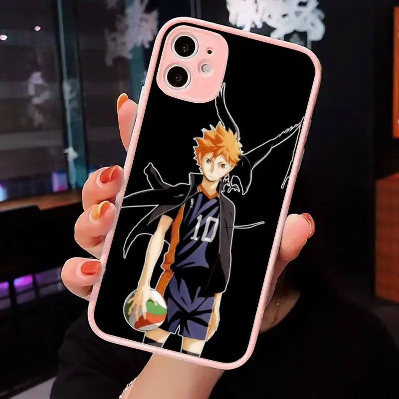 

Hot Anime Volleyball Haikyuu Phone Cases Matte transparent For Pink iPhone 12 Mini 11 Pro XR XS Max 7 8 Plus X Back Cover