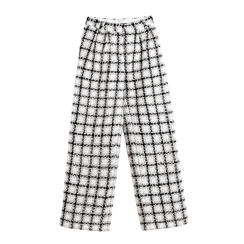 TWOTWINSTYLE Hit Color Casual Plaid Trousers For Women High Waist Pocket Wide Leg Pants Female 2020 Spring Fashion New Clothing