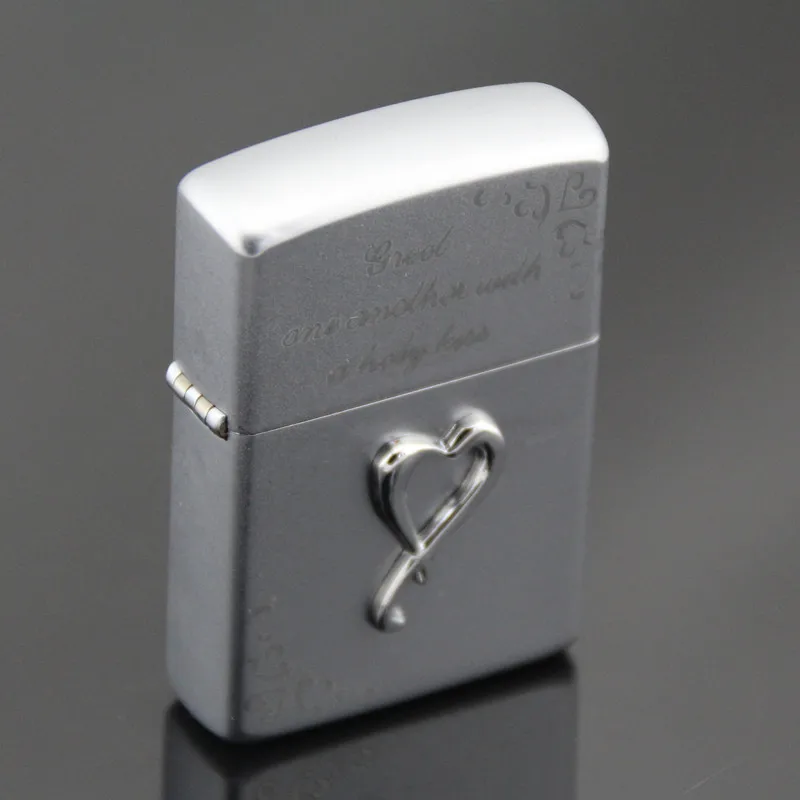 Серебряный 3D значок Love масло сигареты Зажигалка сигарет керосин Флинт бензин