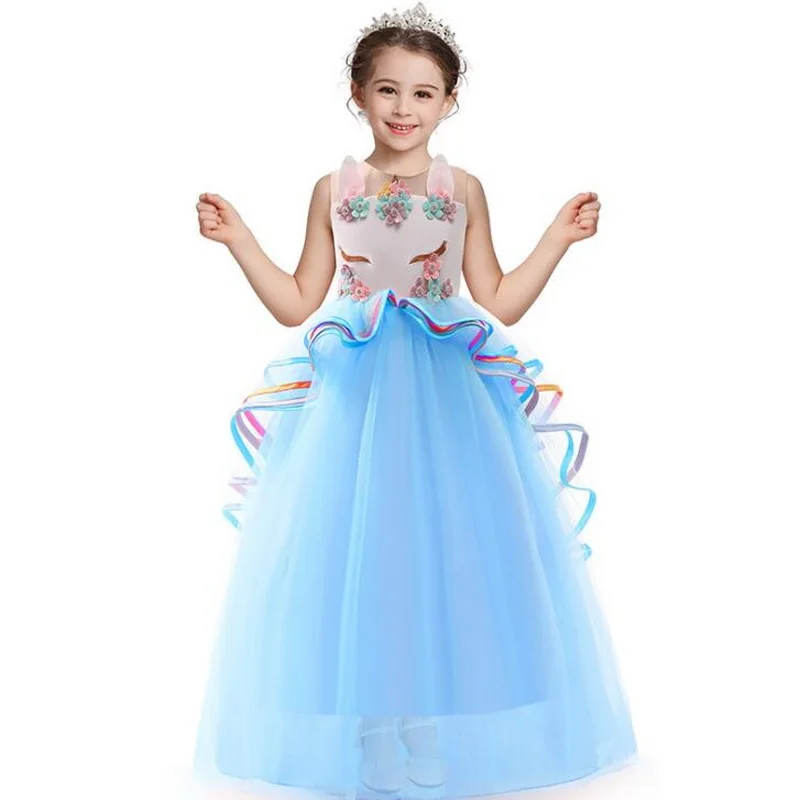 Платье для девочек костюм единорога принцессы на Хэллоуин маскарадные костюмы