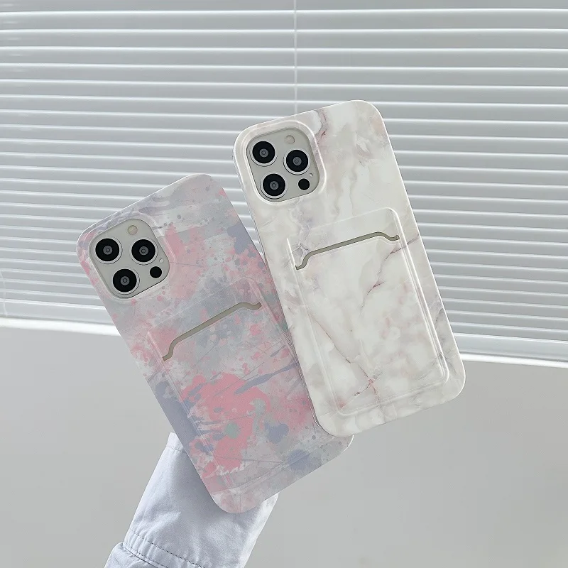 

Marble Texture Card Bag Solt Phone Case For iPhone 12 11 Pro Max 7 8 Plus X XR XS Max SE 2020 Shockproof Bumper Back Cases Cover