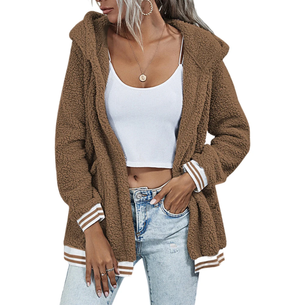 

VICABO Womens Hooded Jackets Fashion Street Wear Style Fleece Outerwear Winter Coats for Women Pockets Warm Fur Coat