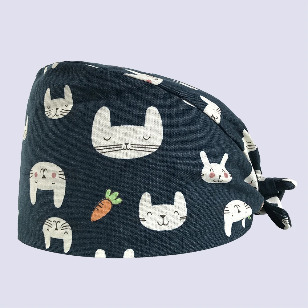 Viaoli new Cotton Scrub Caps for Women and men Hospital Medical Hats Print cat in Black Tieback Elastic Section Surgical Caps - Цвет: hat
