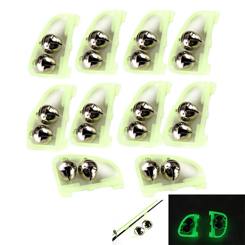 

10pcs/pack 50mm Luminous Sea Fishing Feeder Fishing Bell Twin Rod Tip Fish Bell Alarm Fishing Tackle