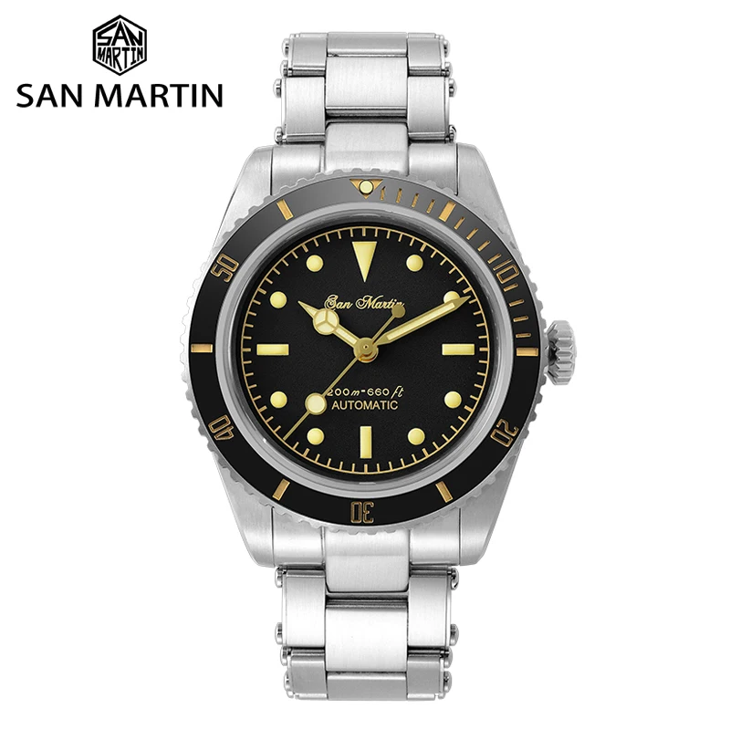 

San Martin Automatic Watch Men 6200 Retro Water Ghost Diver Watch Luxury NH35 Automatic Mechanical 200M Waterproof Luminous Dial