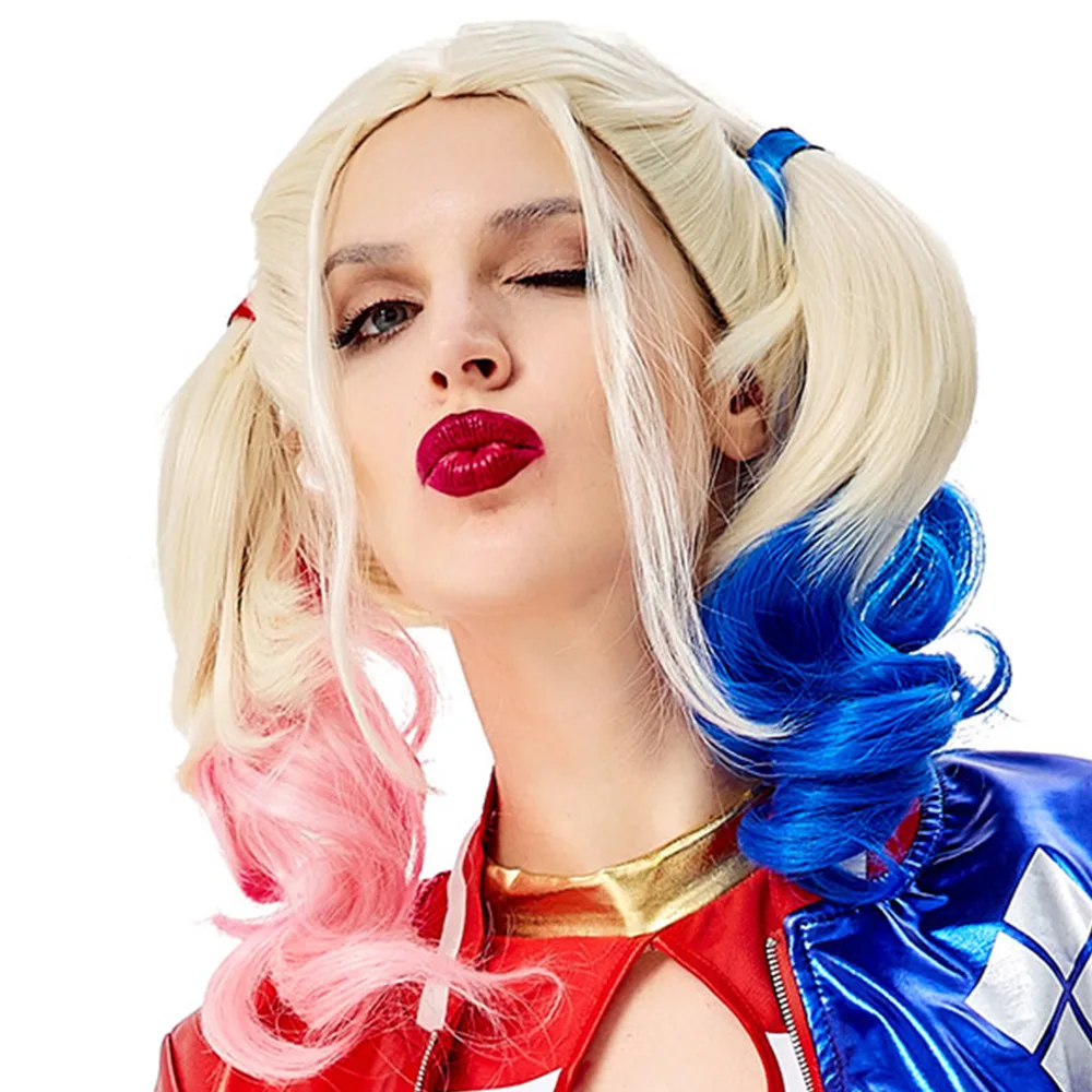 Для женщин отряд самоубийц клоун Harley платье Quinn Хэллоуин Косплэй необычный праздничный наряд костюм - Цвет: Wig