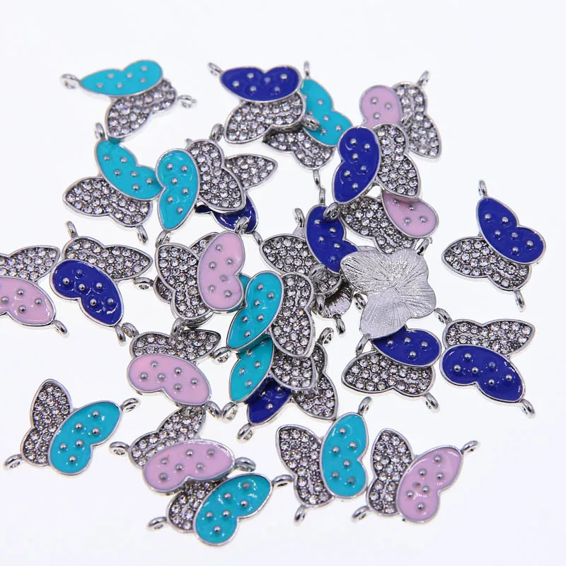 6 шт. красочные блестящие бабочки Шарм соединитель Эмаль маленькие животные