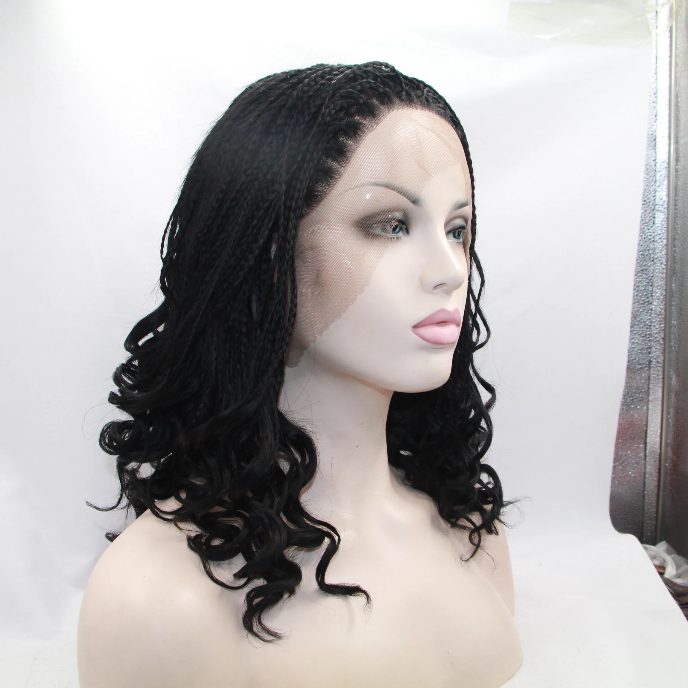 Sylvia heat resistant fiber braided wig natural black Box Braided with baby hair synthetic lace front wig for women