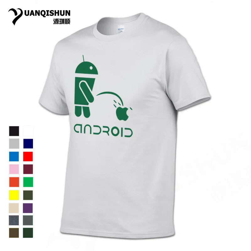 Футболка YUANQISHUN 2019 бутик забавная Android Робот Мужская футболка Spoof Apple логотип