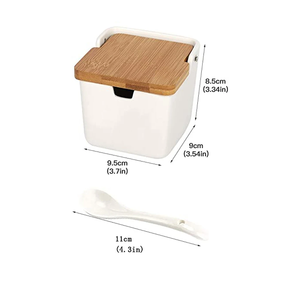 

Sugar Bowl Coffee Beans Kitchen Supplies Tank Ceramic Condiment Jar Pot Salt Cellar Spice Container With Bamboo Lid White Spoon