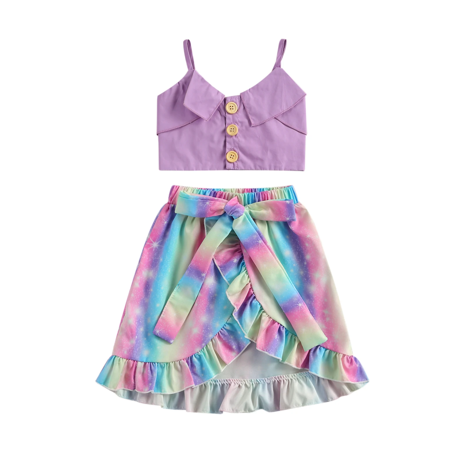 

Baby Tank + Skirt Tie-dye Pattern Bow Decoration Irregular Hem Ruffle Summer Clothing