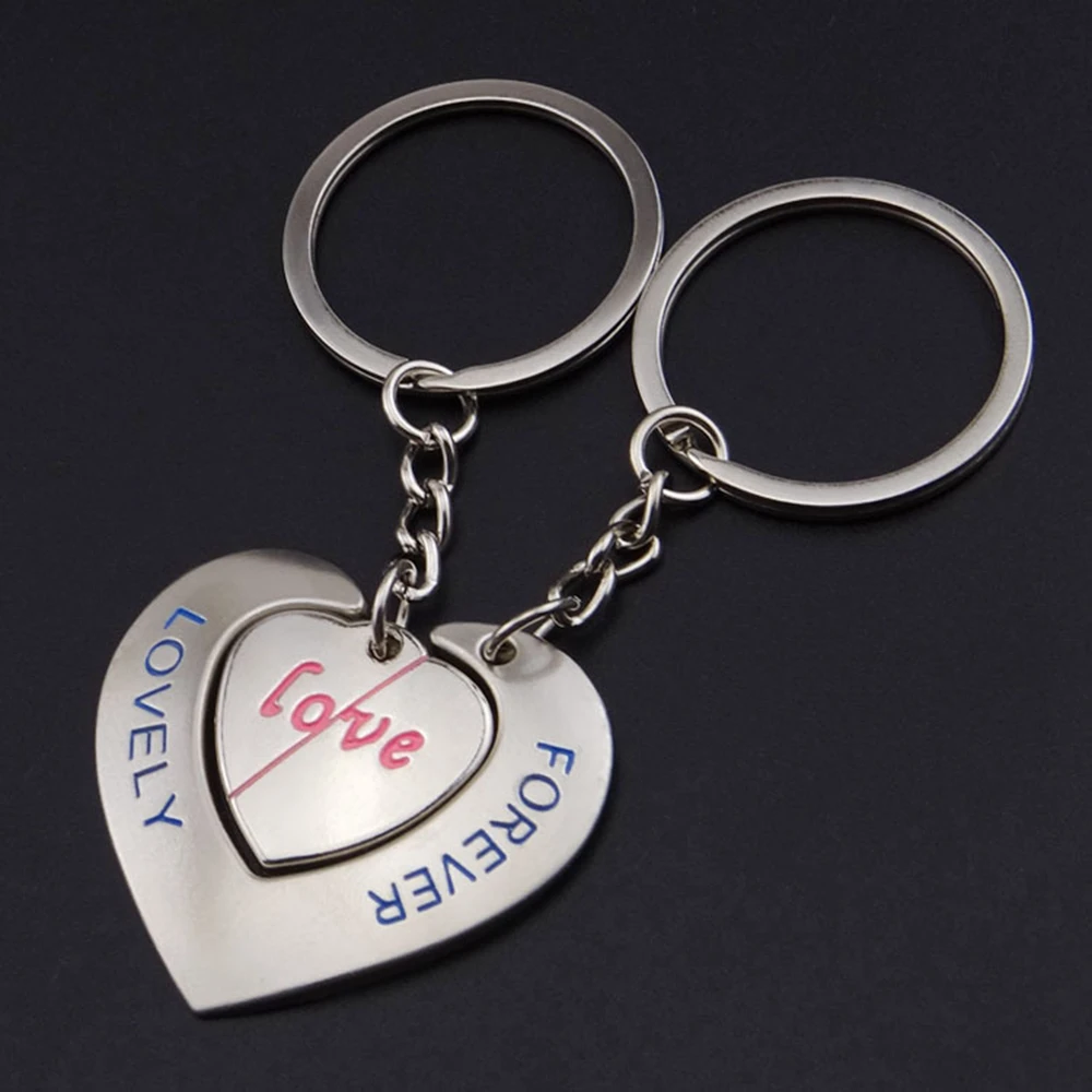 

Hot Sale One Pair Key Chain Alloy Love Heart Lock Keyrings Keyfob Lovers Valentine's Day Gift Keychain for Women Men Jewelry