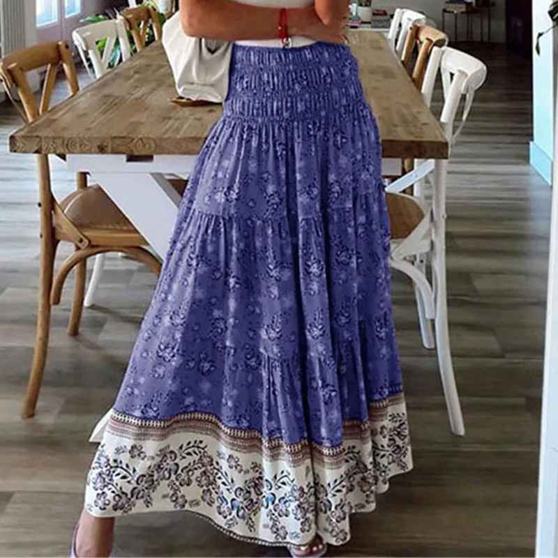 

Printed Irregular Bohemian Women's Skirt High Waist Female Skirts 2021 Summer New Holiday Beach Fashion Casual Ladies Clothing