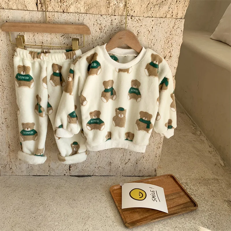 

Children's Winter Clothing Sets Baby Boy Cute Bear Warm Suit Toddler Girls Hoodies And Pants Two Piece Outfits Kids Clothes Suit