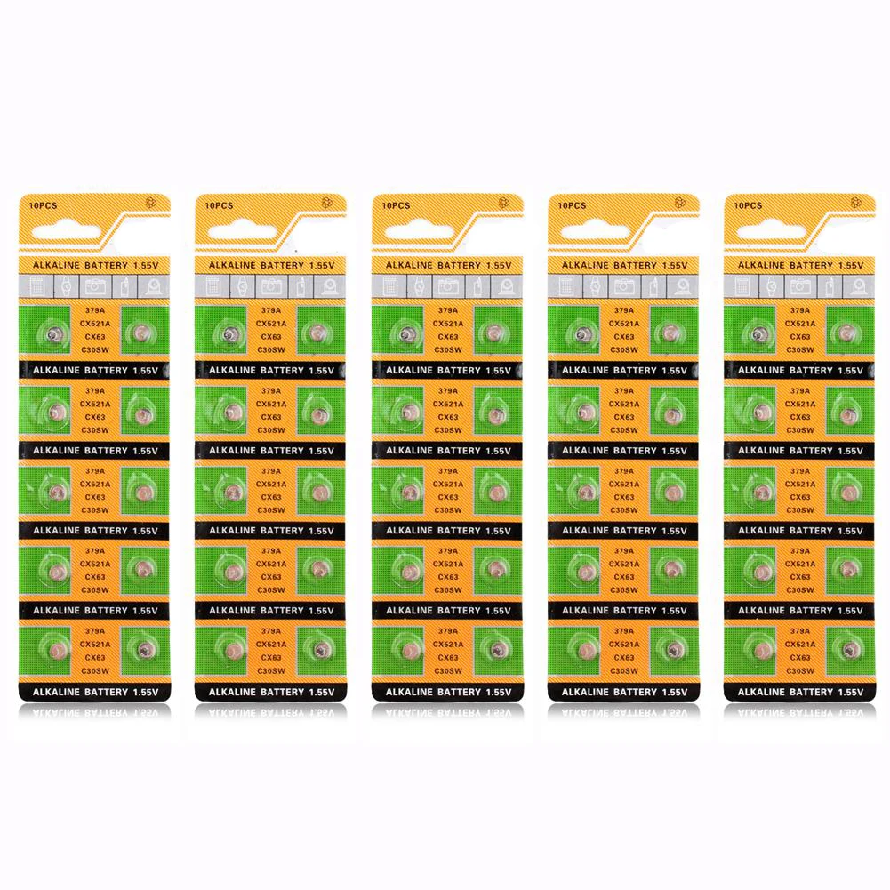 

50PCS Alkaline Cell Coin Battery 1.55V AG0 LR521 Button Batteries SR63 LR69 379A SR521SW D379 AG 0 For Watch Toys Calculator