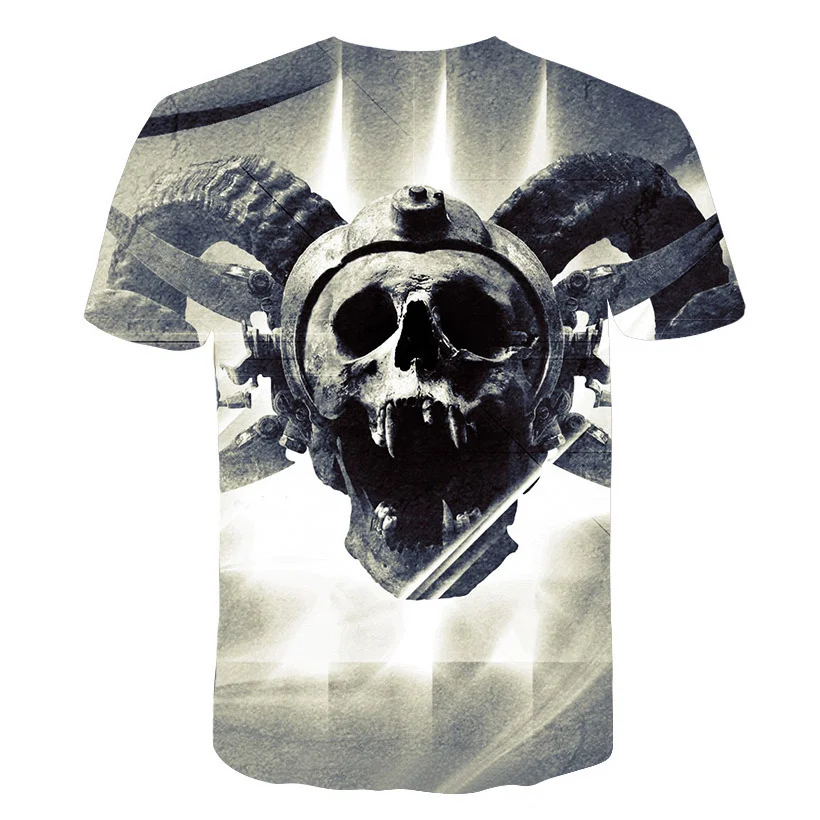 

3D skull print short-sleeved T-shirt men's tide style European and American tide brand trend summer half sleeve men clothing