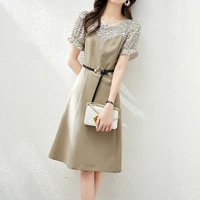 2021 summer fashion contrast color mid length skirt new style waist slim dress female trend vintage dress korean