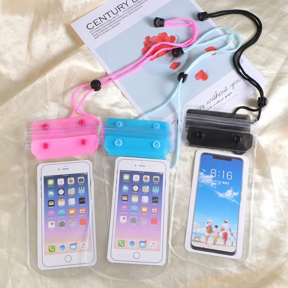 

3pcs Universal Waterproof Phone Bag Pouch Underwater Touch Screen Transparent Phone Protective Case Cover(+ Black + Bl
