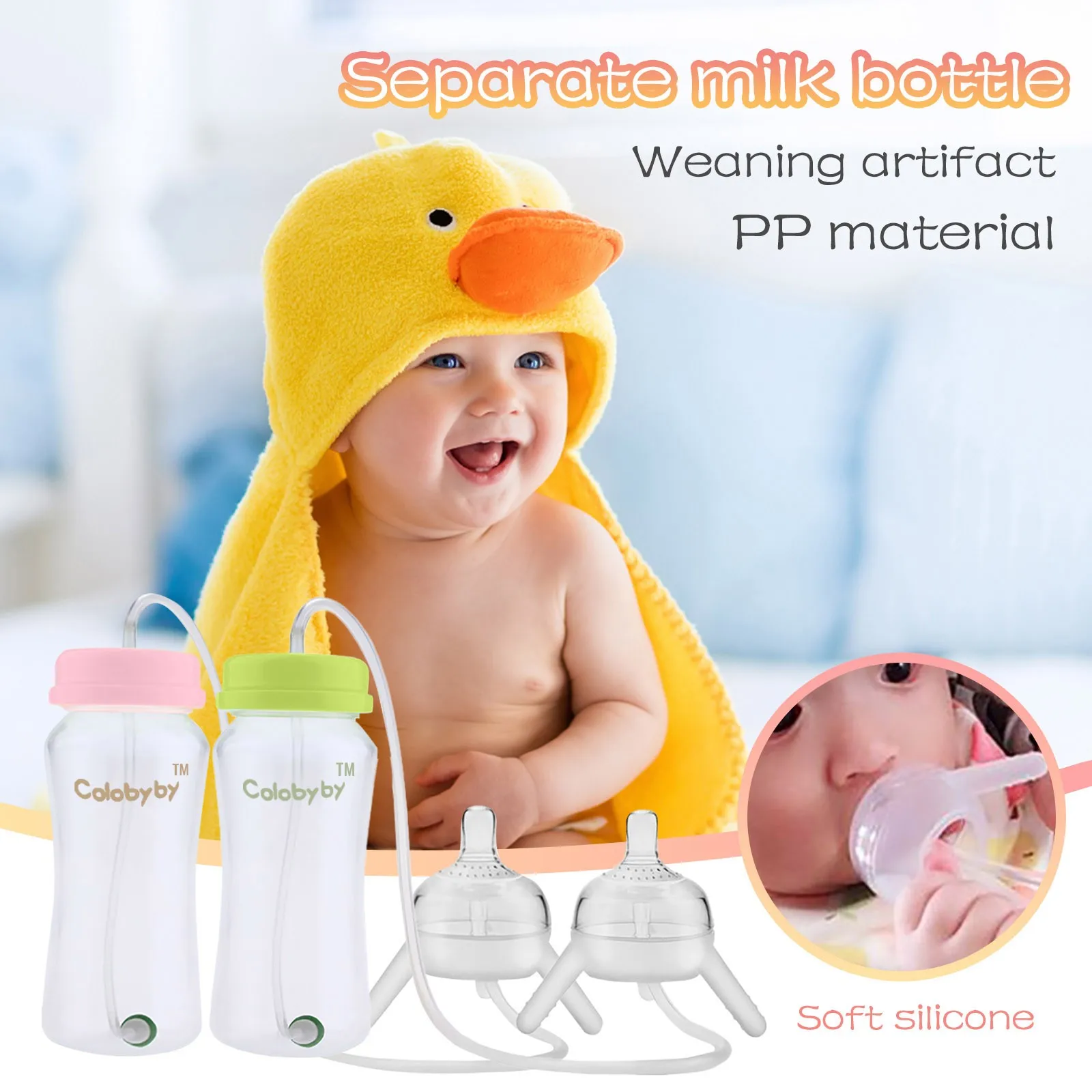 

300ml Baby Bottle Kids Cup Silicone Sippy Children Training Cute Baby Drinking Water Straw Feeding Bottle Hands-free Bottle