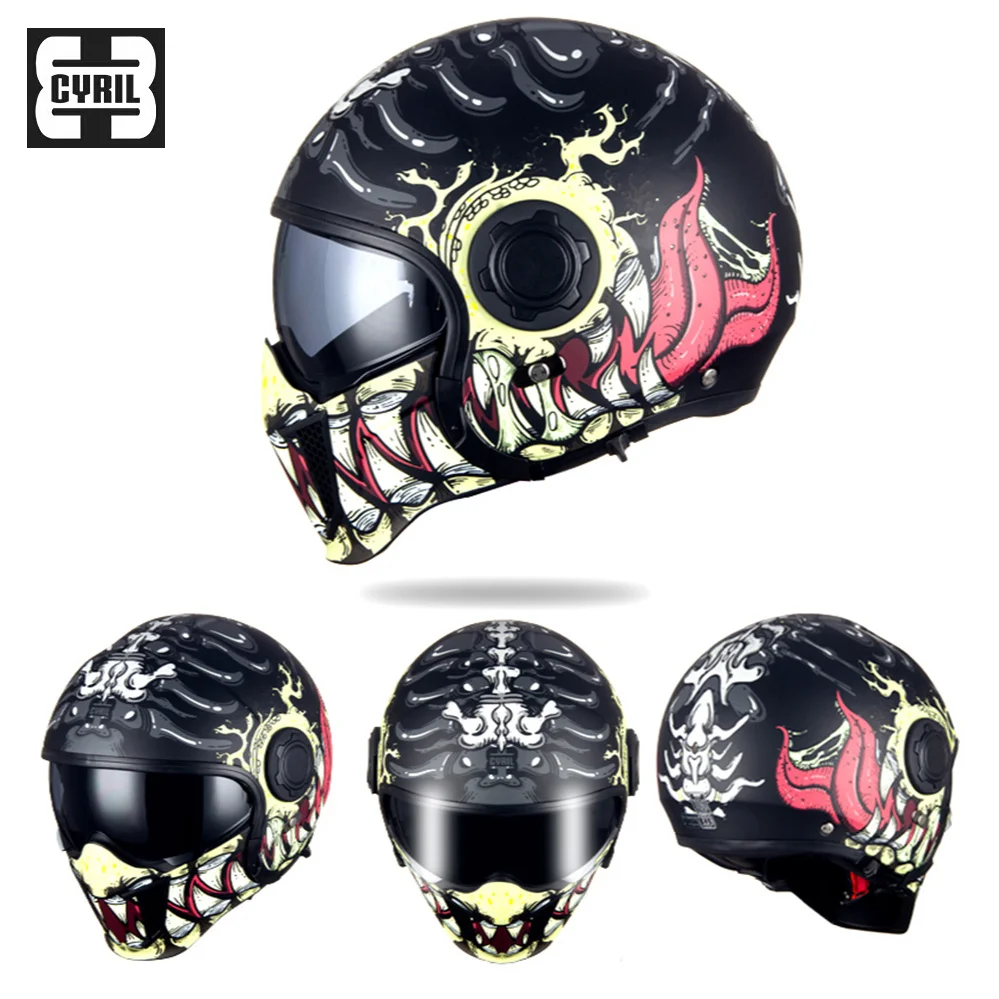 

Мотоциклетный шлем CYRIL, винтажный шлем на все лицо со съемным подбородком, в стиле ретро, модульный, для мотокросса, гоночного скорпиона, мот...