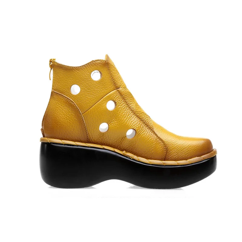 TIMETANGGenuine кожи женская летняя обувь на танкетке Обувь платформе с круглым носком