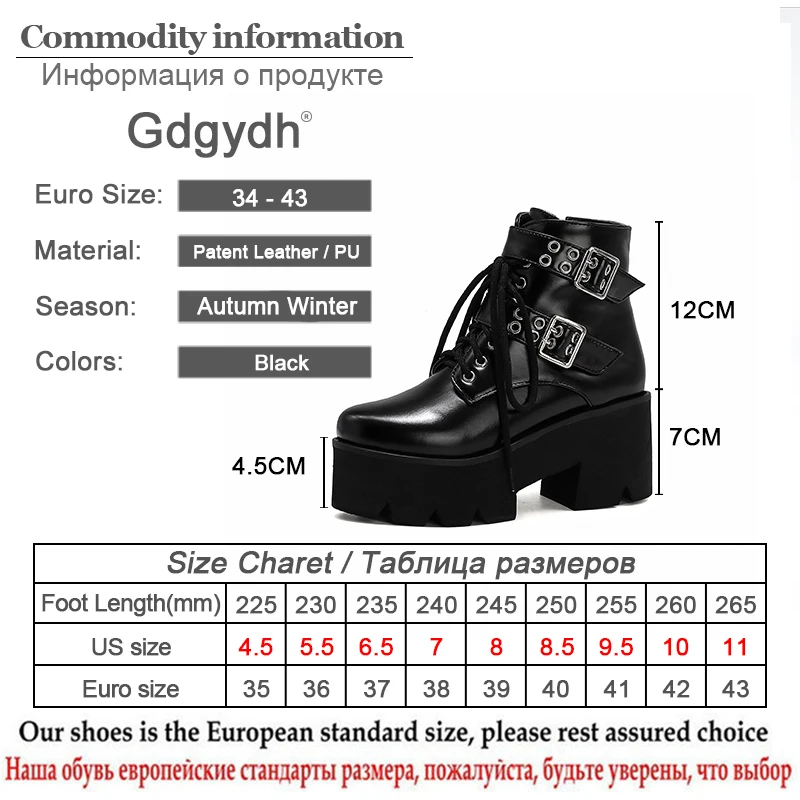 Gdgydh Sexy Buckle Punk Style Platform Women Ankle Boots High Heel Patent Leather Autumn Winter Shoes For Party Comfortable Shoe | Обувь