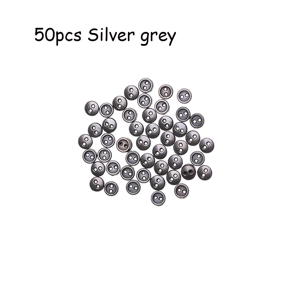 silver grey 50 шт Кнопка 3 мм 4 мм Мини пуговица для куклы DIY ручной работы с 2 отверстиями с плоской задней кнопки Скрапбукинг аксессуары - Цвет: silver grey