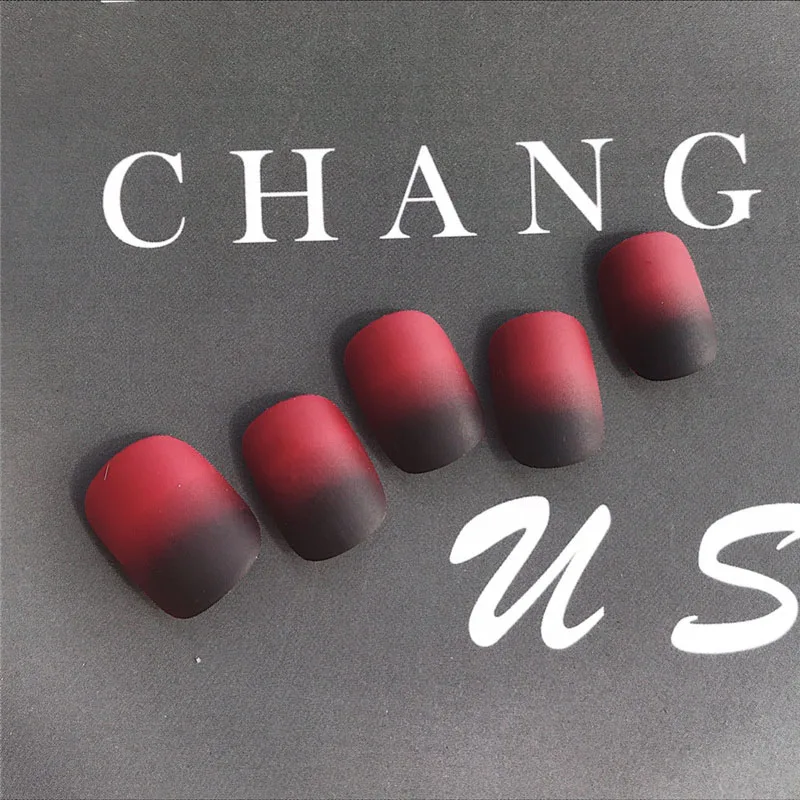 24 шт матовые винно-красные накладные ногти Рождество Новый год поддельные