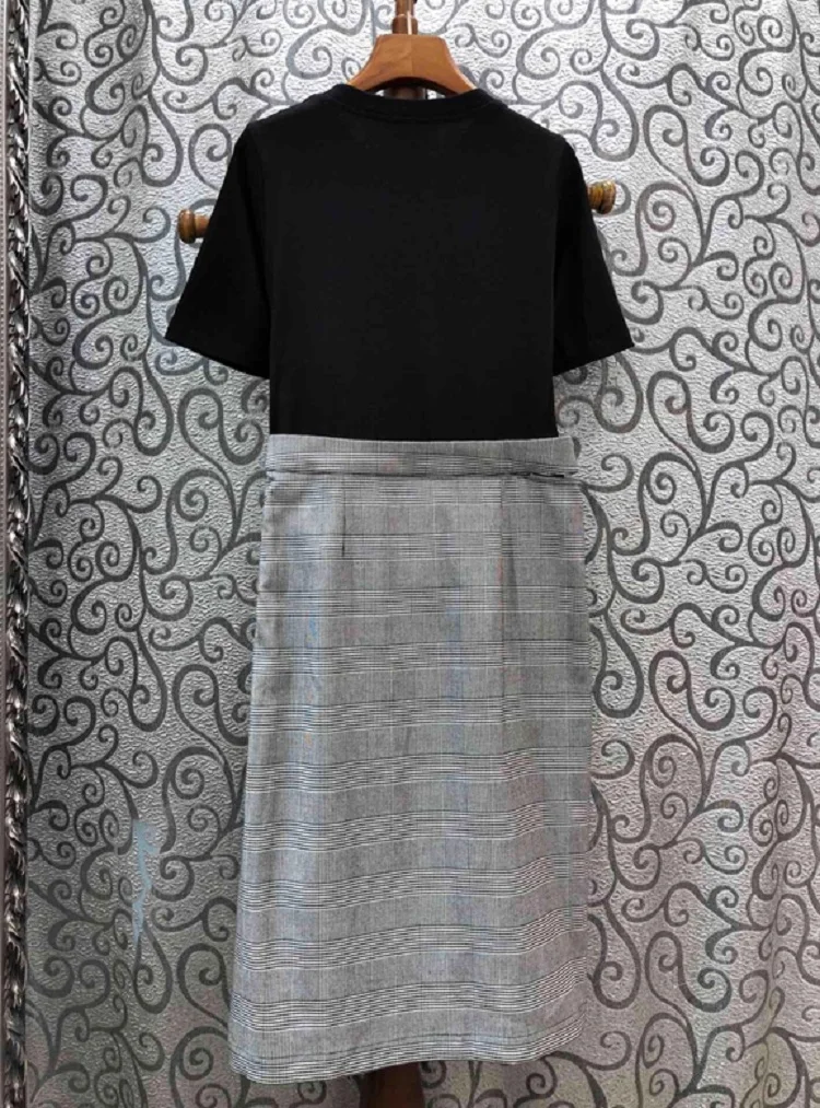 

One Piece 2020 Spring Summer Style Women Striped Print Patchwork Short Sleeve Mid-Calf Length Casual Cotton Dress Belts