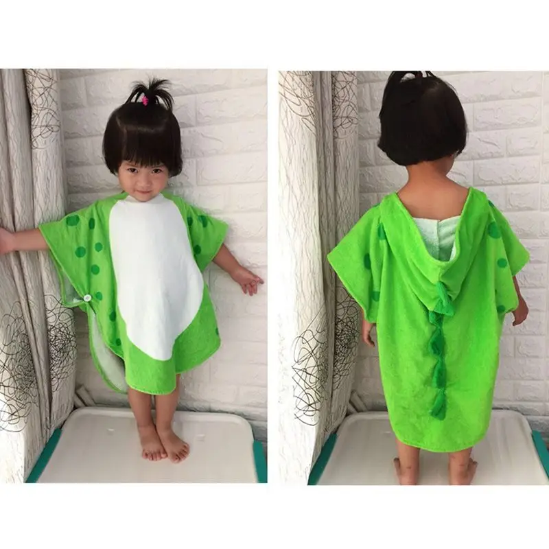 Children Bath Towel Robe Kids Hooded Beach Swimming Poncho Dinosaur Pattern(Green+White 55 Cm x 110 Cm) | Дом и сад