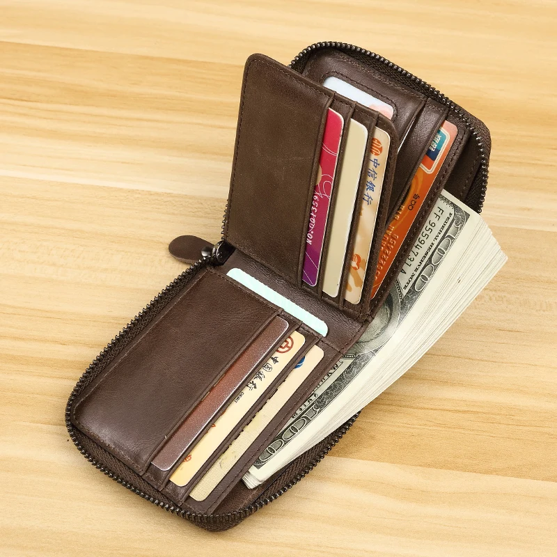 Wmnuo Винтаж Для мужчин бумажник RFID кражи защиты монет кошелек на молнии женские