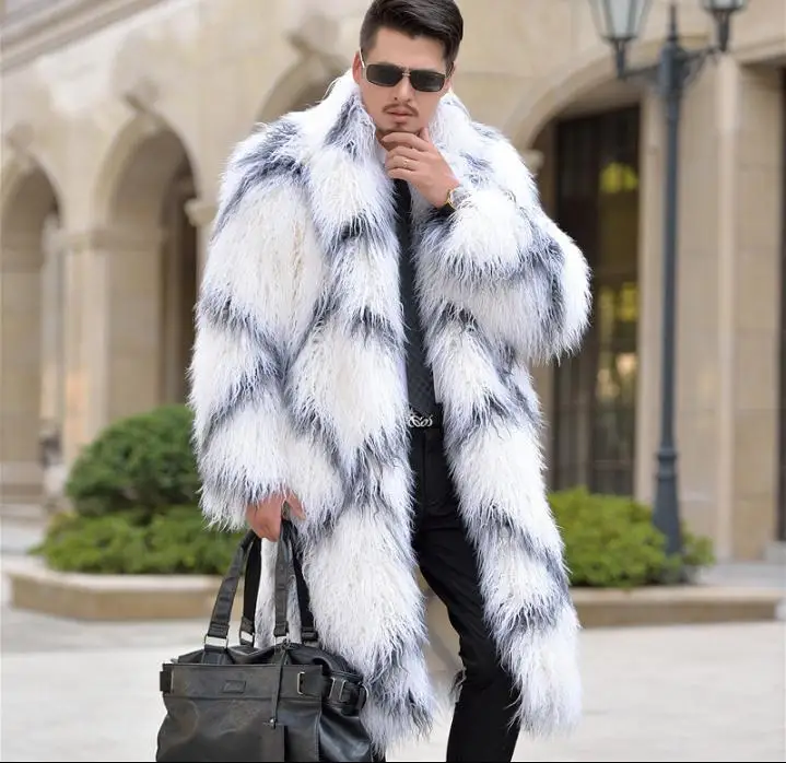 Мужская удлиненная шуба из искусственного меха Повседневная теплая смешанных