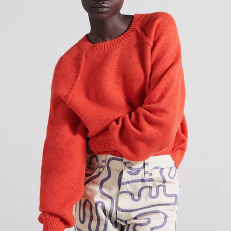 

Женский вязаный свитер ZA, однотонный Повседневный мягкий пуловер с круглым вырезом и длинным рукавом, Свободные Теплые Топы, Осень-зима 2021