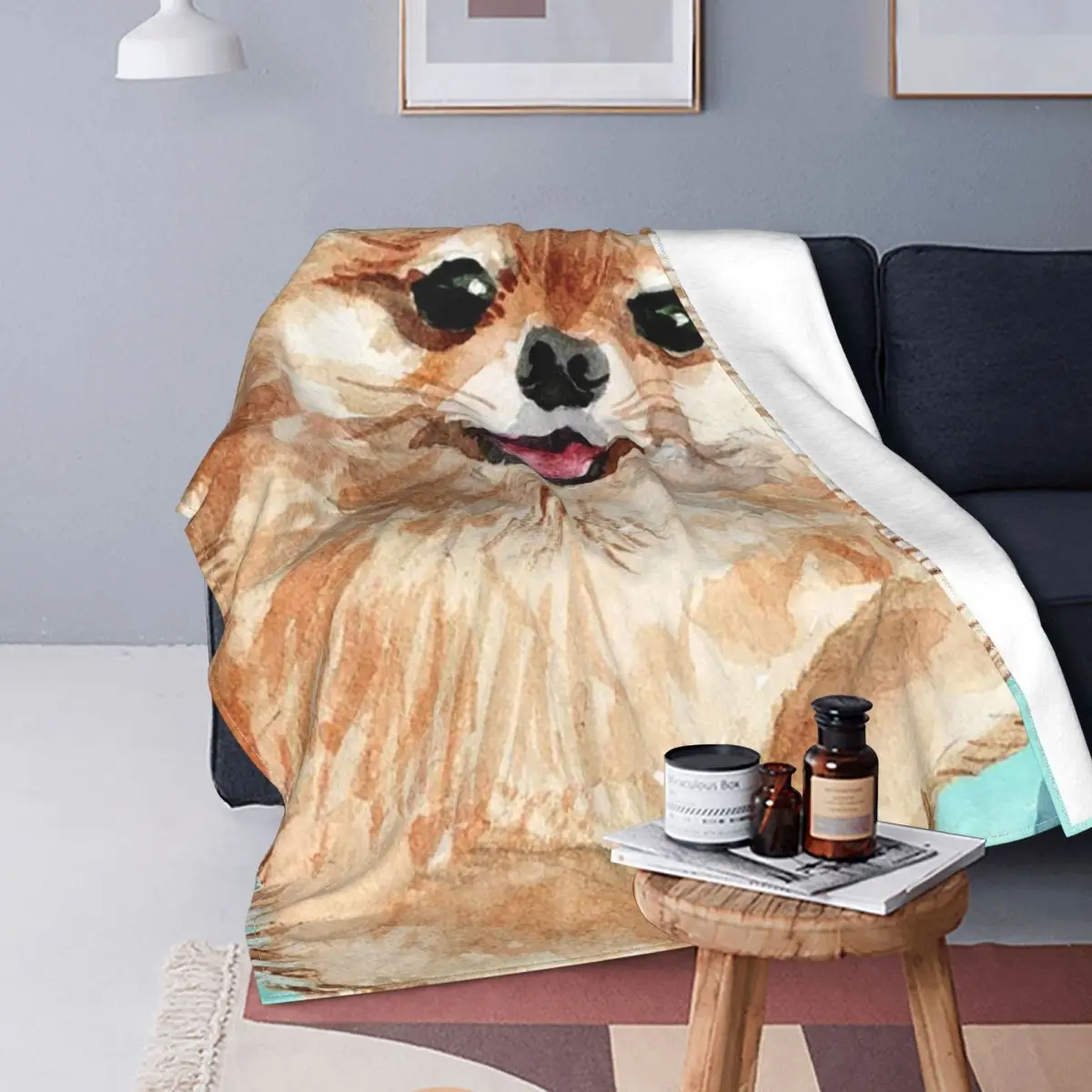 

Manta de franela para perro pomeraniano, colcha suave Multifunction de Animal bonito para cama, sofada, otoень/зима
