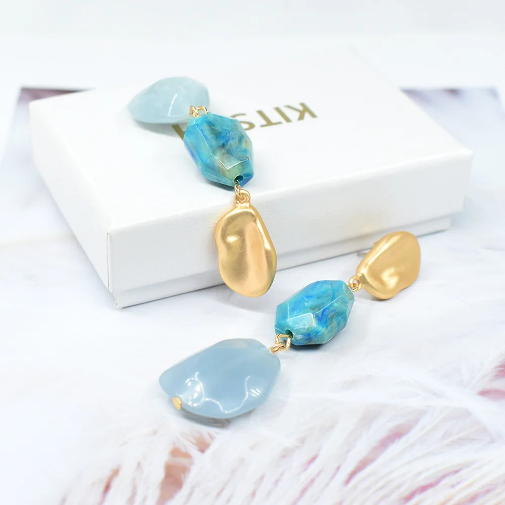 Женские винтажные серьги-подвески с синим стеклянным шариком оригинальный