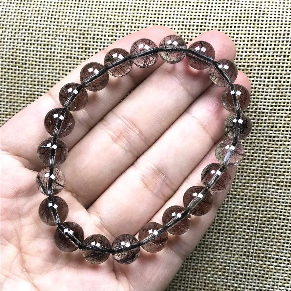 

9mm Natural Black Rutilated Bracelet For Woman Man Quartz Wealth Crystal Brazil Lucky Round Beads Gemstone Stretch Jewelry AAAAA